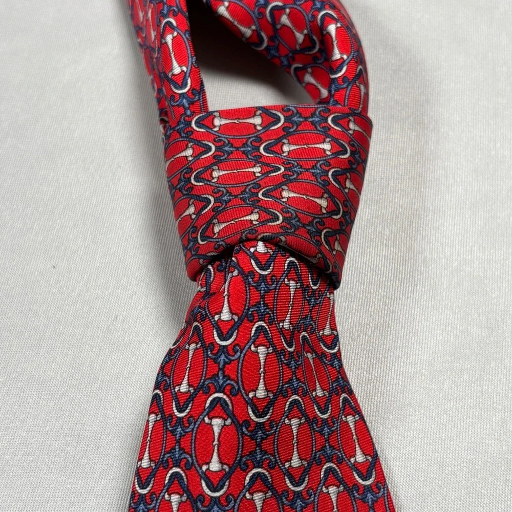O'Connell Lucas-Chelf Necktie Men OS Red Pink Silk Medallion‎ Equestrian Lot 2